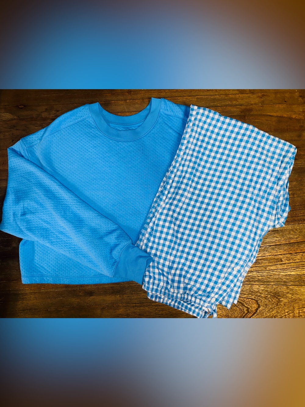 Colsie Blue Long-Sleeve Top with Blue Gingham Pajama Pants